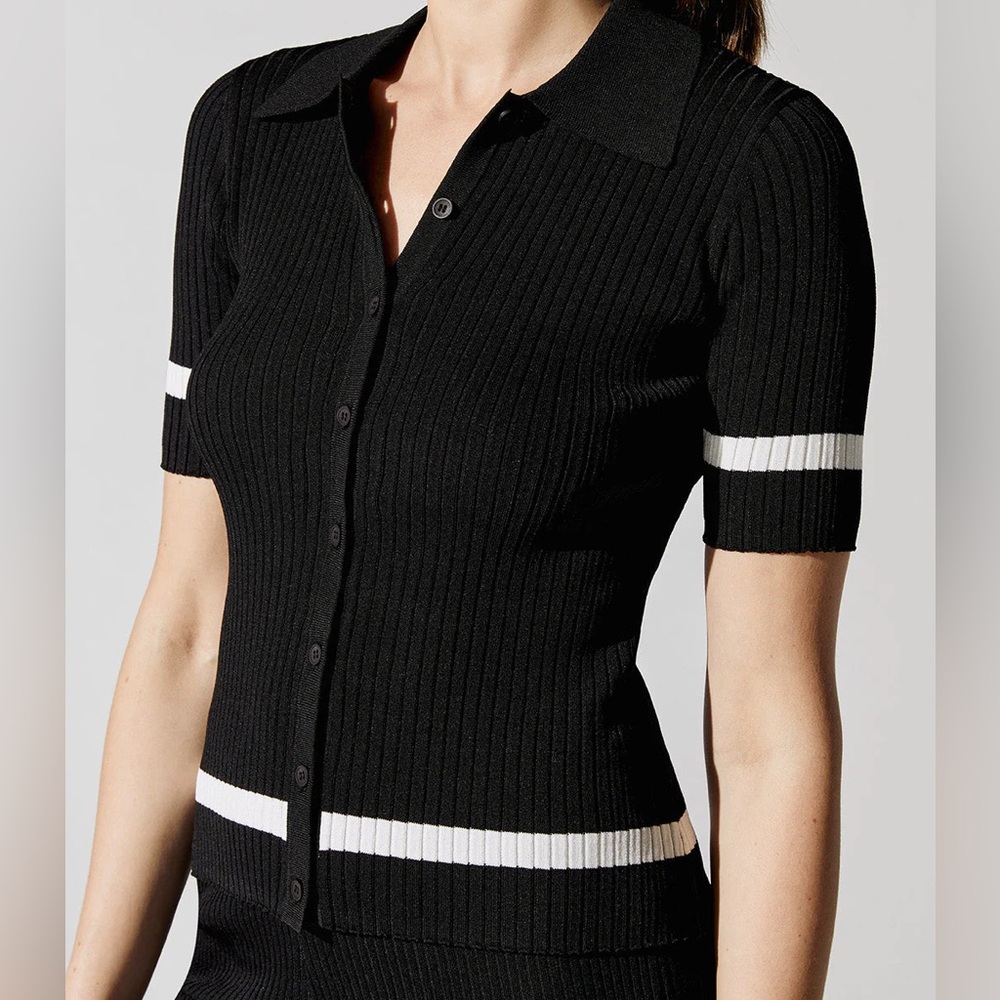 Carbon38 Button Up Sweater Polo in Black